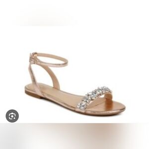 Size 7.5 JEWEL BADCLEY MISCHKA Women's Rose Gold Jeweled Ankle-Strap Sandals